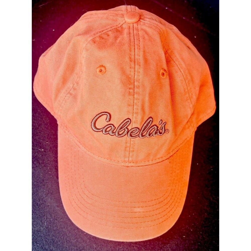 Cabela’s Adjustable Baseball Cap Hat Coral Salmon Orange Embroidered Logo OSFM